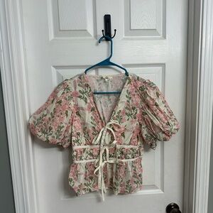 Entro Pastel Floral Blouse - Pink and Gray